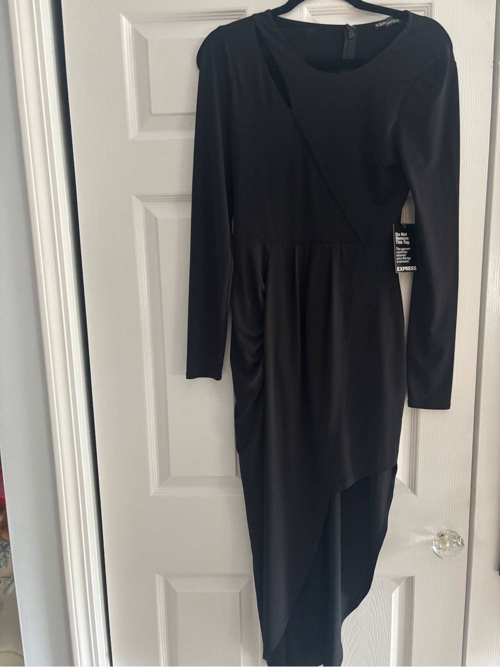 Express Black Asymmetrical Long-Sleeve Dress